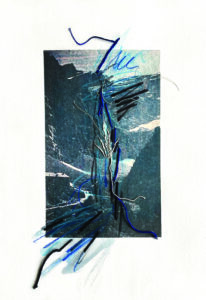 Résurgence (Gavarni) 2023
Collage, crayon, aquarelle et fils sur Canson
29,7 x 21 cm